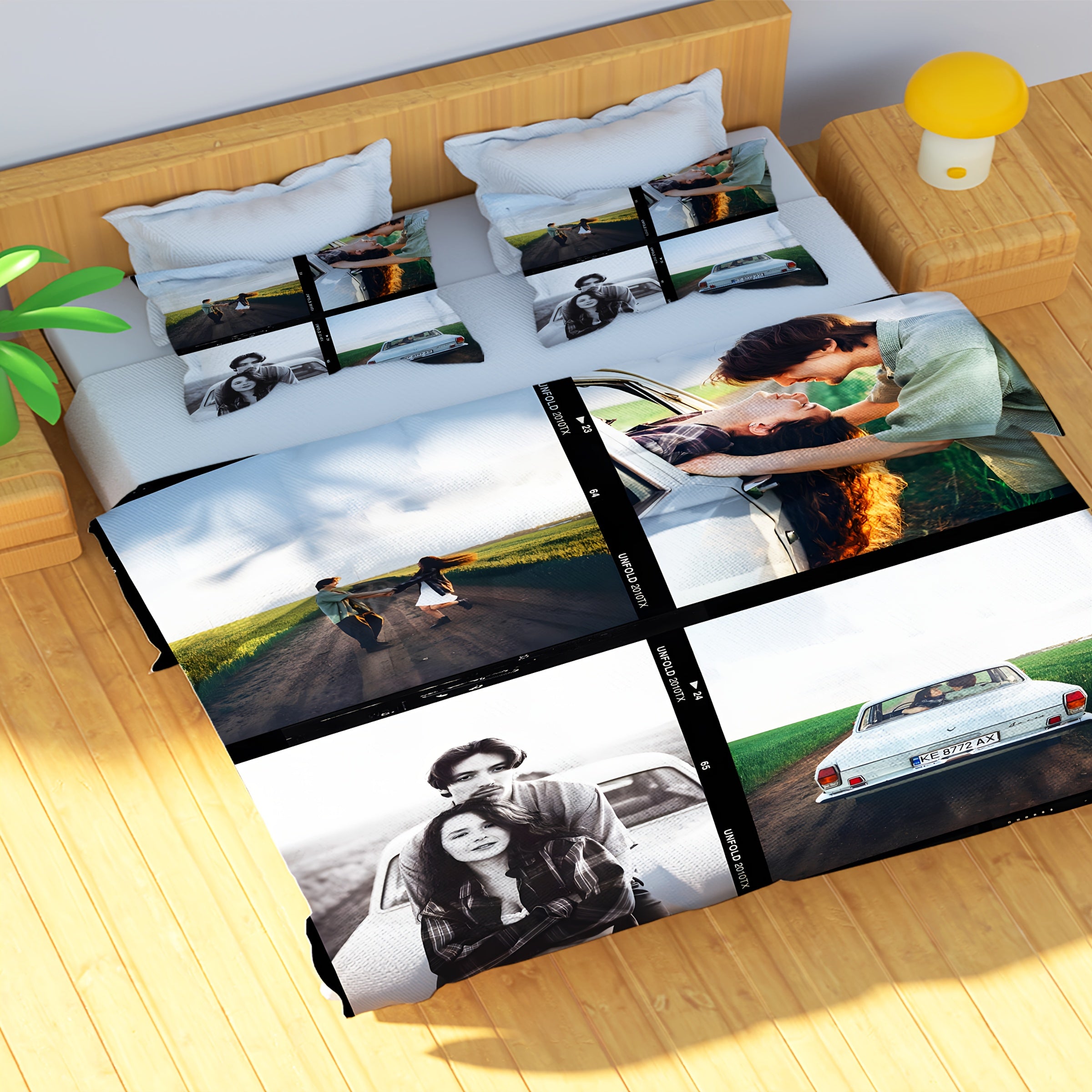 Custom 3pcs Set Fashion Customized Happy Warm Love Couple Photo Quilt Cover Set 1 Bed Cover + 2 Pillowcases, No Core, Large/Extra Large, Customized Couple Warm Moments Photo Printed Bedding Set, Soft And Comfortable Bed Cover Set, Suitable for Bedroom And