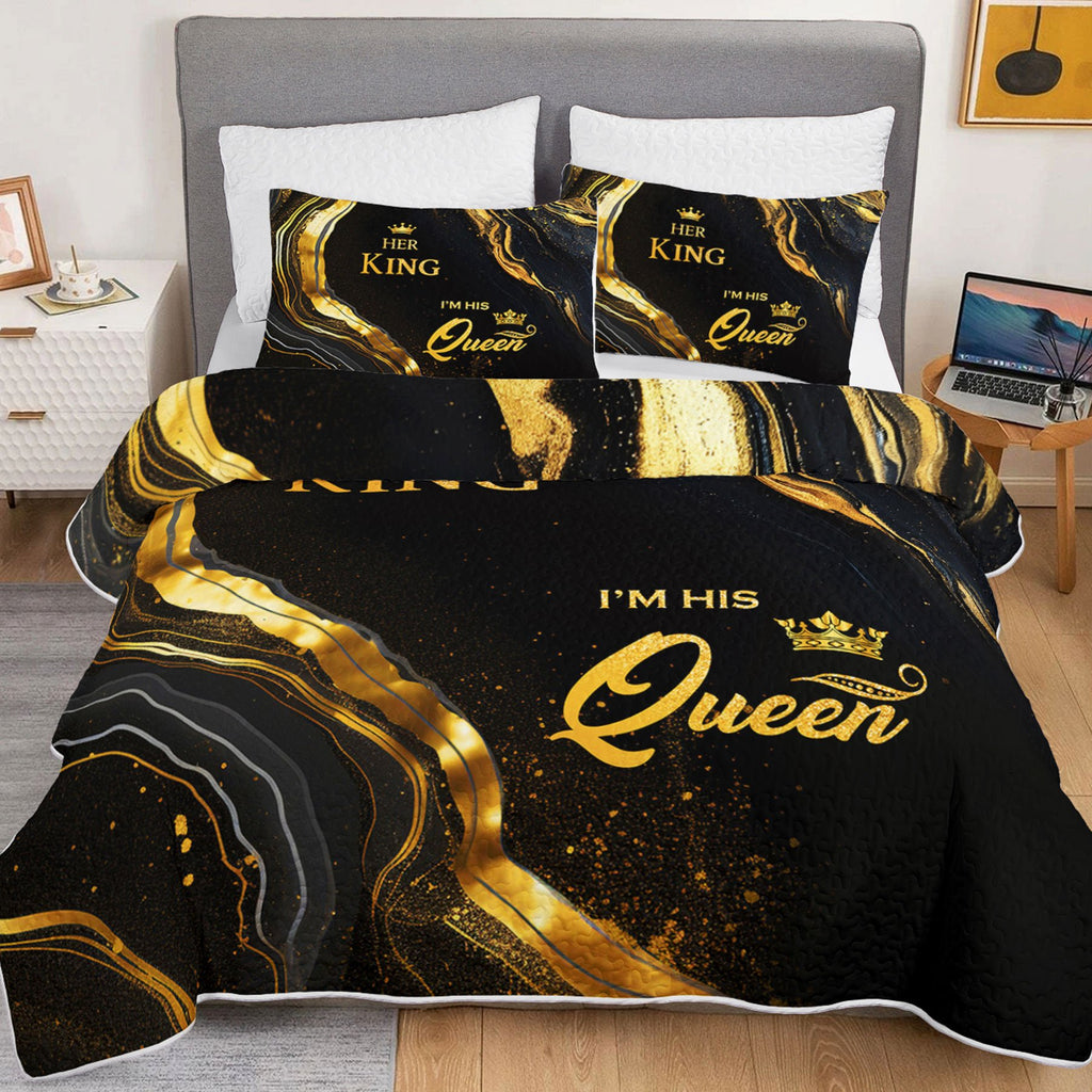 3pcs King Queen Bed cover setLuxury Golden Marble Quilt SetCouple Bedroom Decor Four Seasons (1Quilt+2Pillowcase)