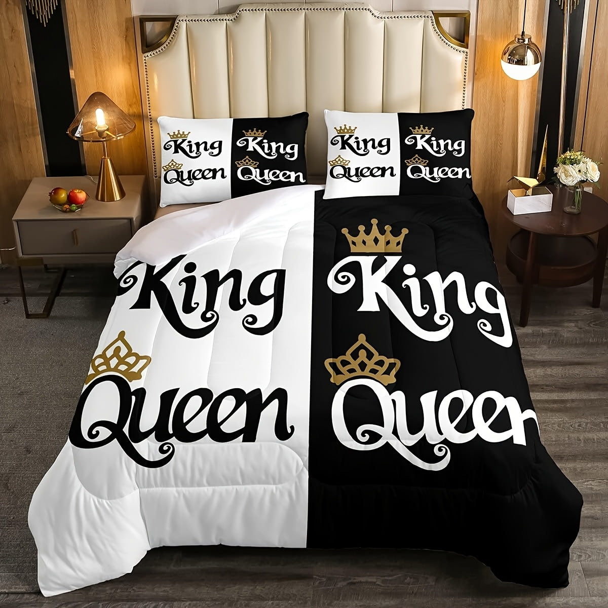 Erosebridal King And Queen Crown Comforter Set Black White Hypoallergenic Soft Couple Bedding Set for Adult Women Men, His Her Mr Mrs Quilt Duvet Sets Wedding Valentines Gift Bedroom Decor 2 Pillow Cases