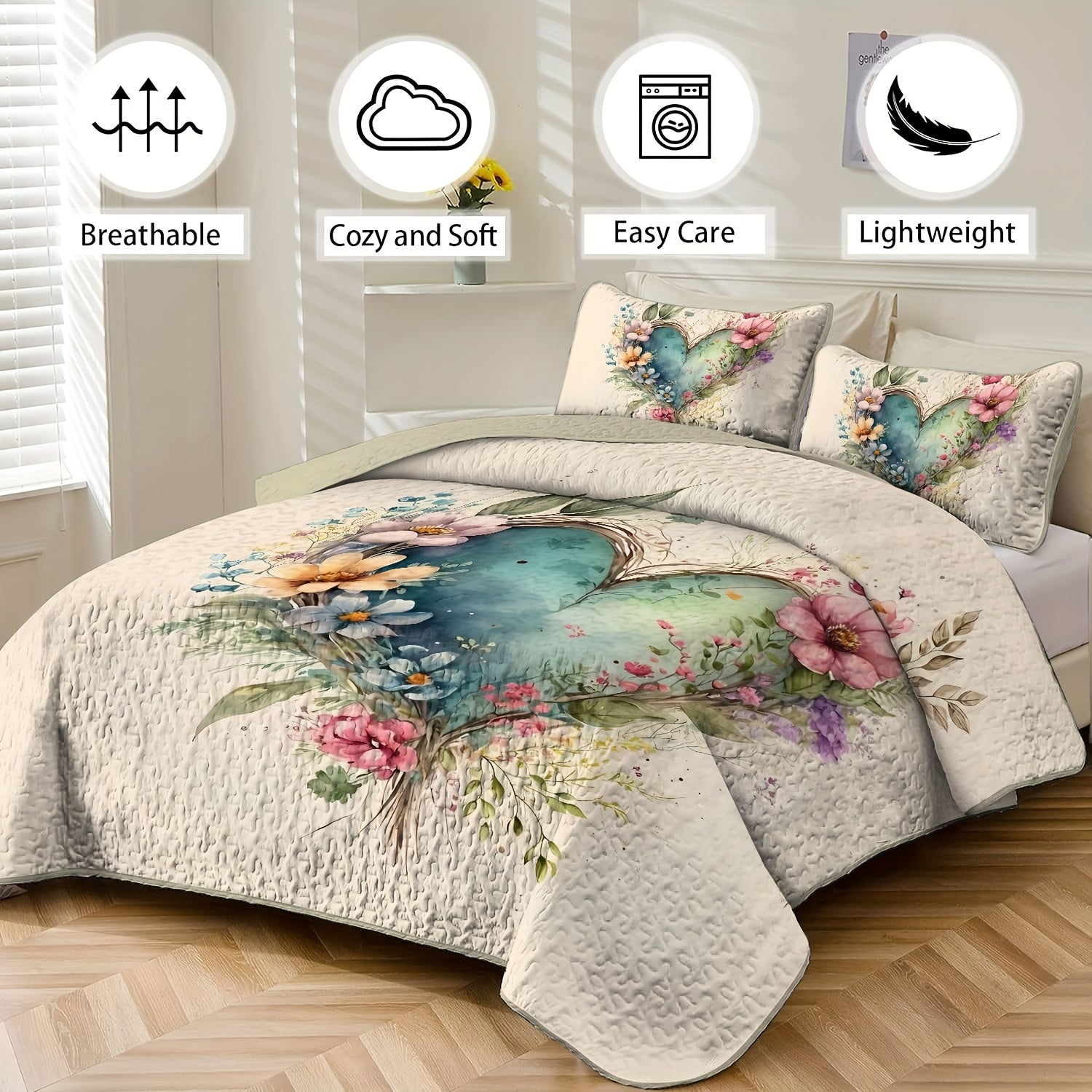 It Is Soft, Breathable, Easy to Care, Lightweight And Suitable for All Seasons. Perfect for Families, Dormitories And Guest Rooms, Double, Full Size, Queen And King, This Romantic Bed Cover Set Includes a Quilt And Two Pillowcase (Without Filling)