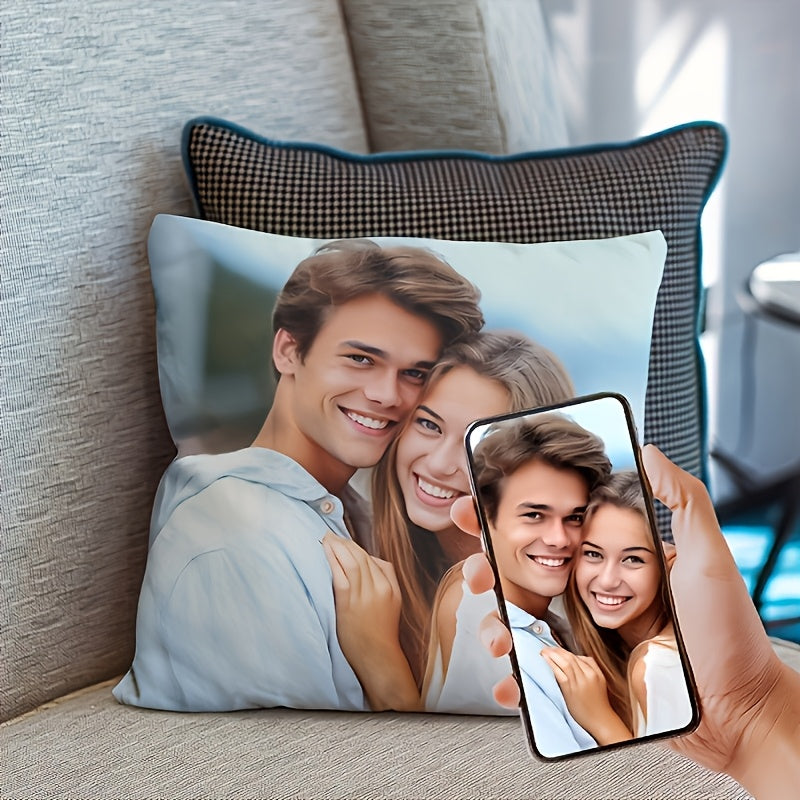 2-Pack Custom Photo Cushion Covers, 100% Polyester Personalized Couple Pillowcases, Single-Sided Print, DIY Sofa Parabola, Ideal Valentine'S Day Gift