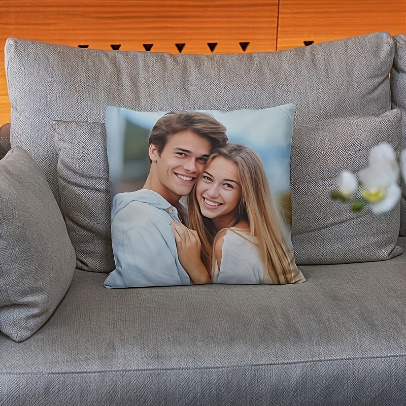 2-Pack Custom Photo Cushion Covers, 100% Polyester Personalized Couple Pillowcases, Single-Sided Print, DIY Sofa Parabola, Ideal Valentine'S Day Gift