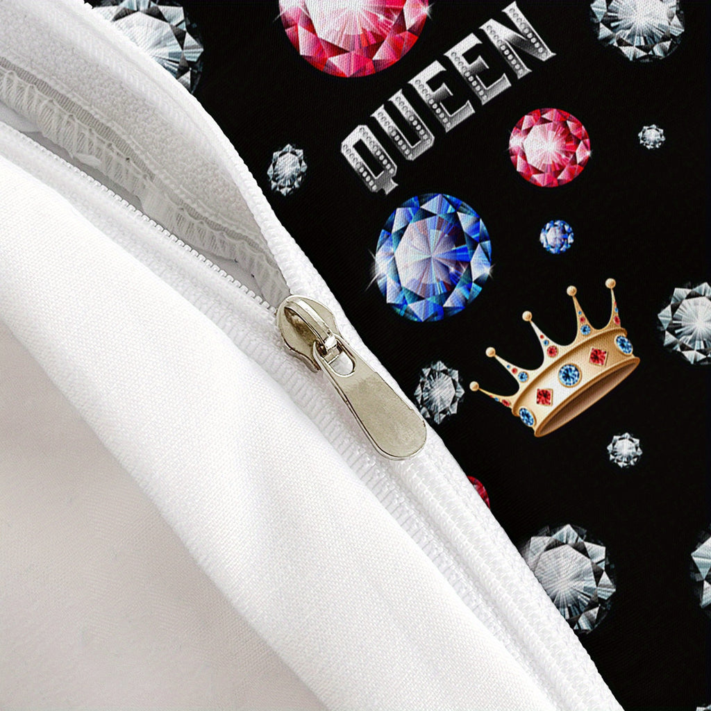 3pcs King Queen Crowns and Diamonds 3D Digital Printed Duvet Cover Set Romantic Couple Bedding Set for Four Season Queen Size Black Bedding for Bedroom or Guest Room Decor Polyester Comforter Cover Gift 1 Quilt Cover+2 Pillowcases