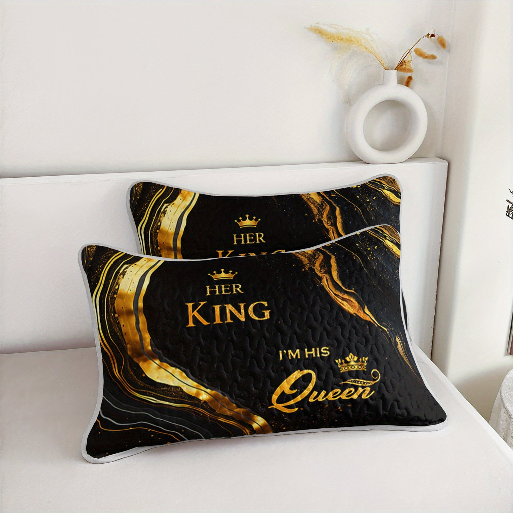 3pcs King Queen Bed cover setLuxury Golden Marble Quilt SetCouple Bedroom Decor Four Seasons (1Quilt+2Pillowcase)