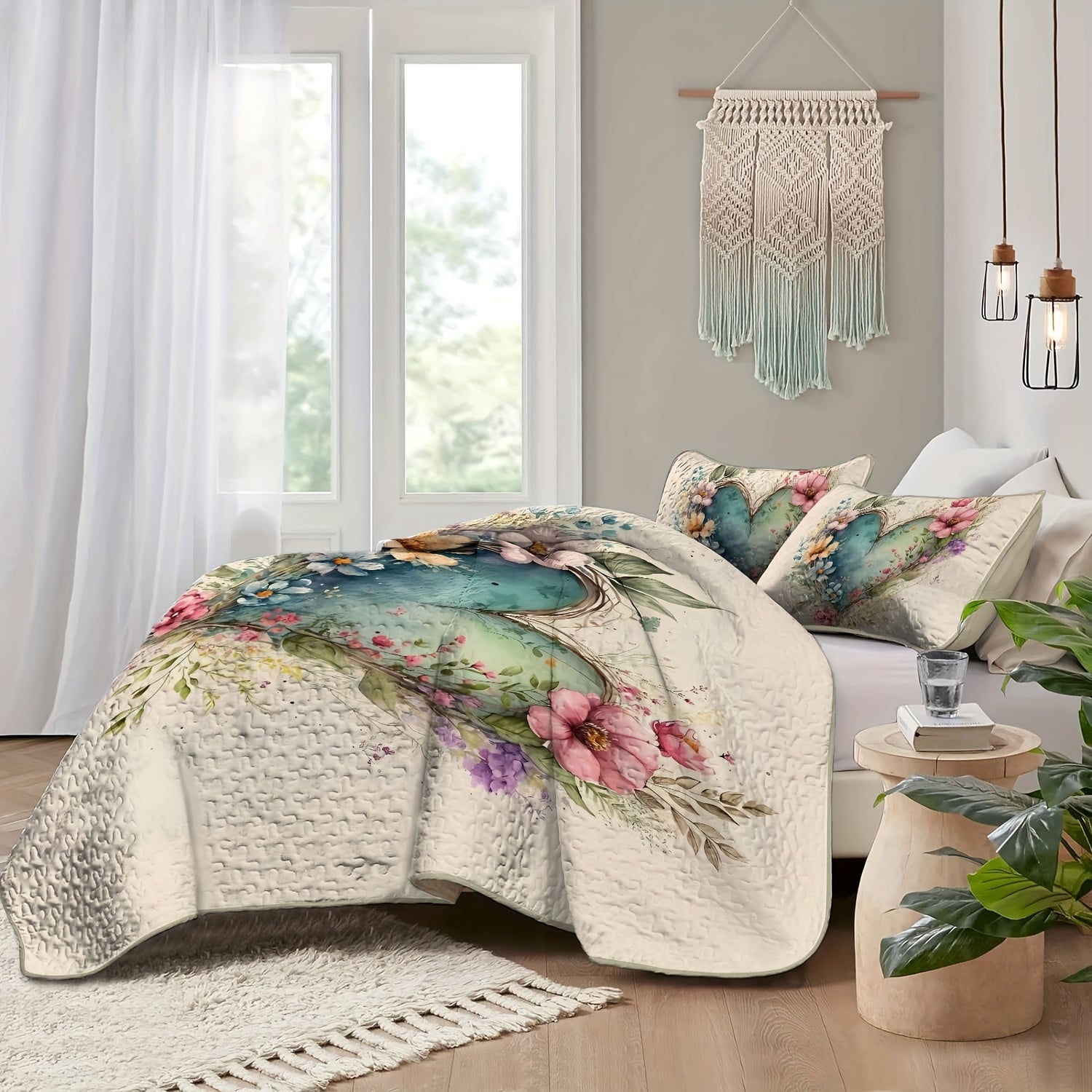 It Is Soft, Breathable, Easy to Care, Lightweight And Suitable for All Seasons. Perfect for Families, Dormitories And Guest Rooms, Double, Full Size, Queen And King, This Romantic Bed Cover Set Includes a Quilt And Two Pillowcase (Without Filling)