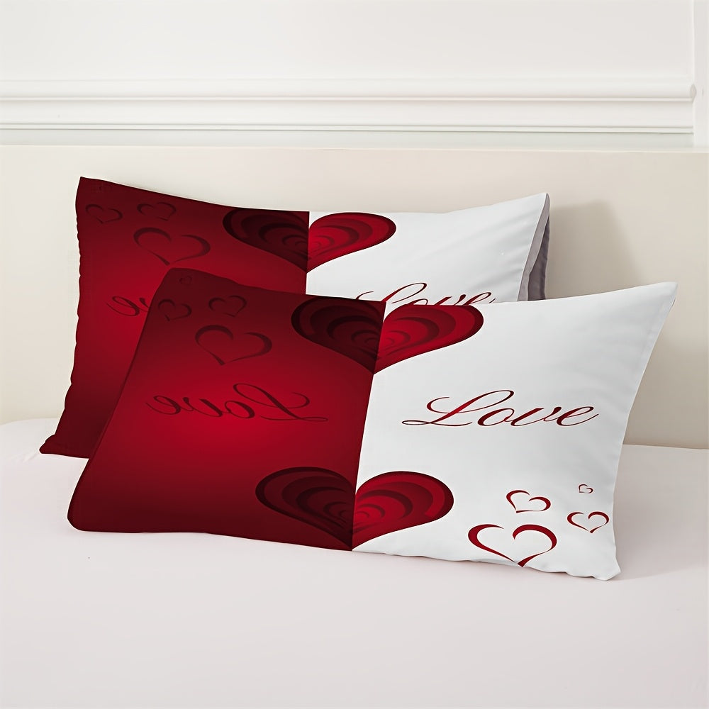 2/3pcs Red and White Heart Print Duvet Cover Set (1 Duvet Cover + 1/2 Pillowcase, Without Core), Couple Valentine'S Day Romantic Heart Soft Comfortable Duvet Cover, For Bedroom, Guest Room Home Decoration