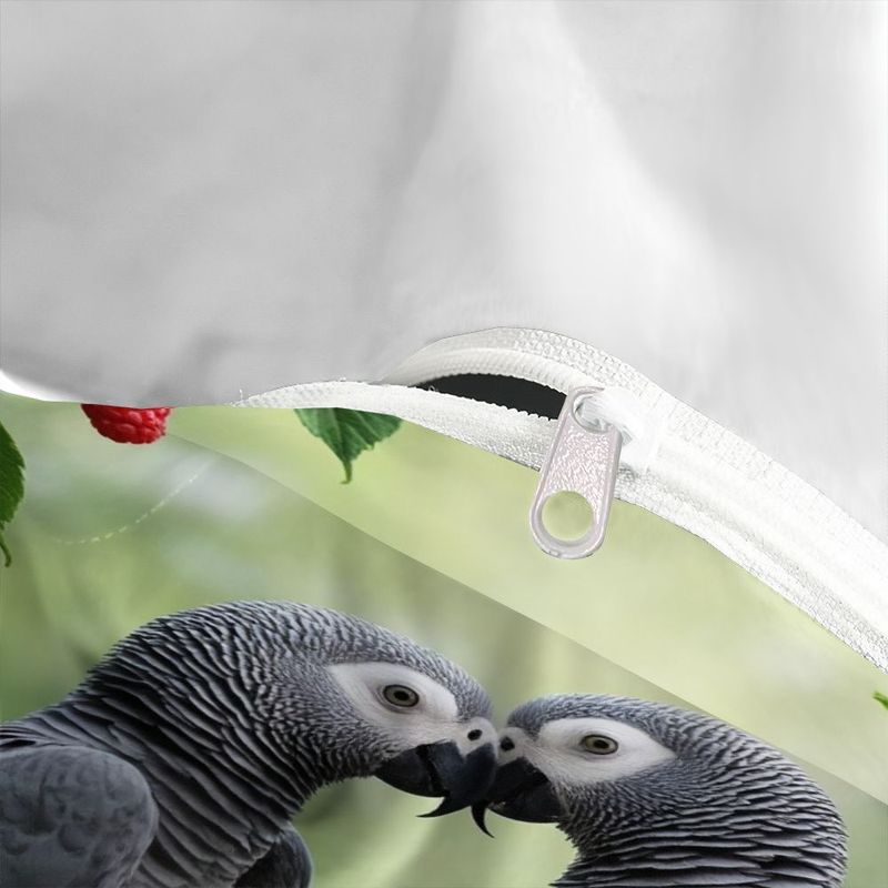 3pcs African Grey Parrot Duvet Cover, Tropical Hibiscus Flower Design Bedding, Romantic Couples Love Birds Print, Soft Brushed Microfiber for Bedroom Guest Room Home Decor 1 Duvet Cover+2 Pillowcases, King Size Duvet Cover, Duvet Cover Set, Bedding