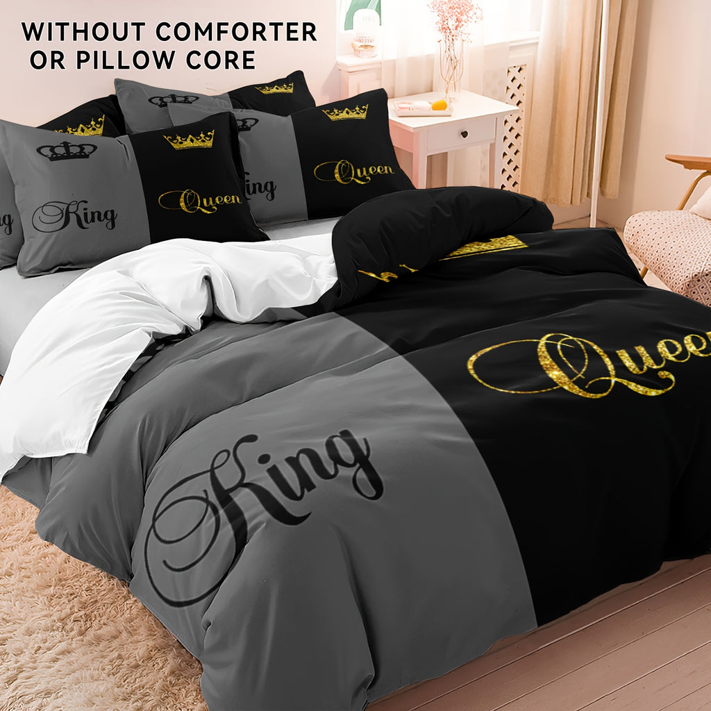 3pcs Polyester Duvet Cover Set, Stylish Couple's Comfortable Soft Alternative Bedding Covers for Bedroom and Guest Room - Includes 1 Duvet Cover and 2 Pillowcases, Zip Closure, Breathable Fabric, Machine Washable, Alternative, Without Core