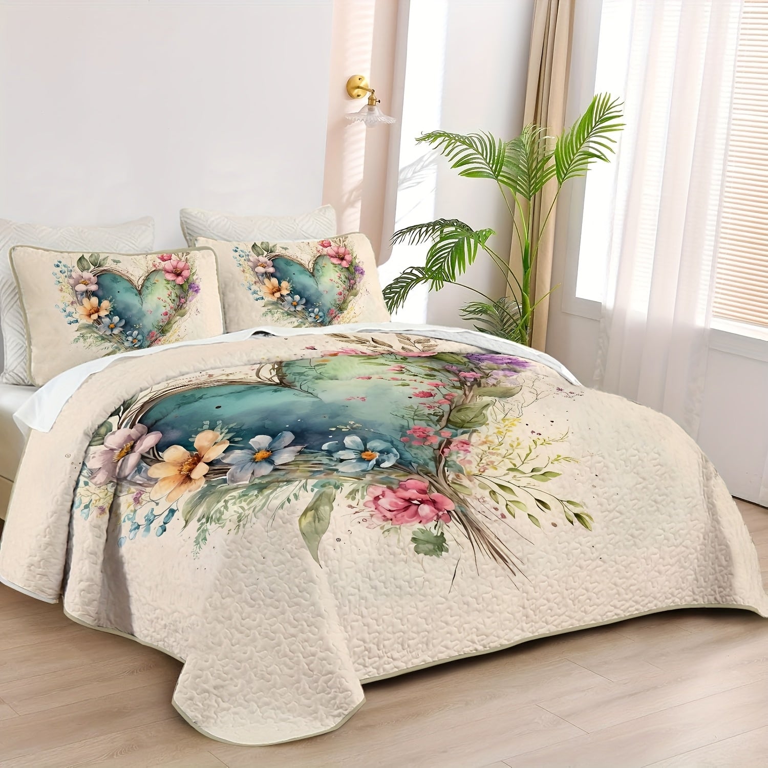 It Is Soft, Breathable, Easy to Care, Lightweight And Suitable for All Seasons. Perfect for Families, Dormitories And Guest Rooms, Double, Full Size, Queen And King, This Romantic Bed Cover Set Includes a Quilt And Two Pillowcase (Without Filling)