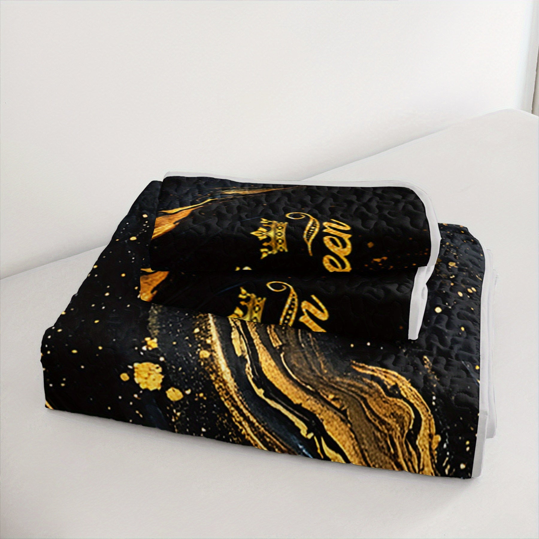 3pcs King Queen Bed cover setLuxury Golden Marble Quilt SetCouple Bedroom Decor Four Seasons (1Quilt+2Pillowcase)