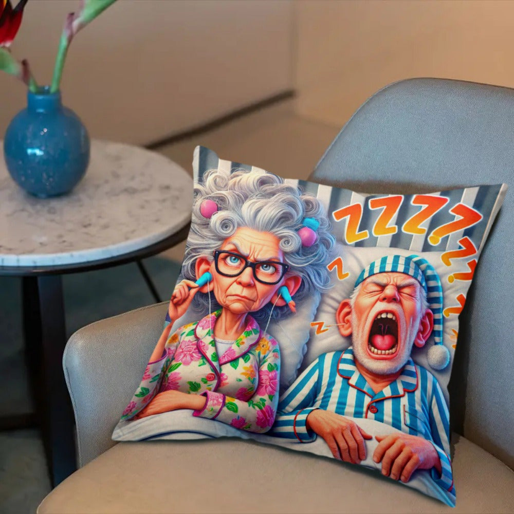 1pc Funny Sleeping Couple Pillowcase - Large 17.7x17.7in (44x44cm) - Zip Closure Cushion Case for Bed, Sofa, Car - Machine Washable Polyester Decor - Funny Housewarming Wedding Gift for Couples - Dorm Living Room Decoration, Humorous Design, Easy