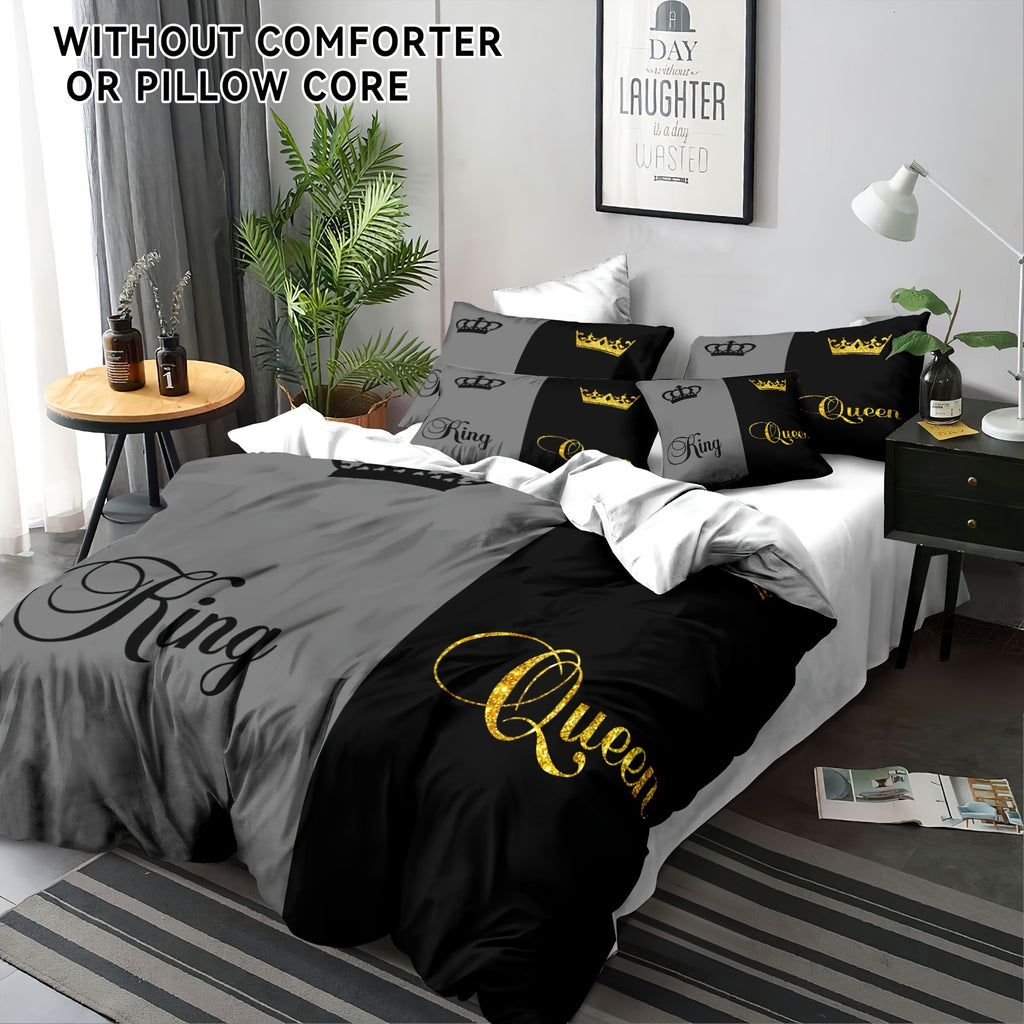 3pcs Polyester Duvet Cover Set, Stylish Couple's Comfortable Soft Alternative Bedding Covers for Bedroom and Guest Room - Includes 1 Duvet Cover and 2 Pillowcases, Zip Closure, Breathable Fabric, Machine Washable, Alternative, Without Core