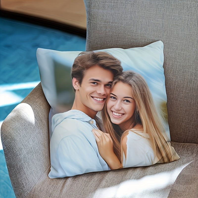 2-Pack Custom Photo Cushion Covers, 100% Polyester Personalized Couple Pillowcases, Single-Sided Print, DIY Sofa Parabola, Ideal Valentine'S Day Gift