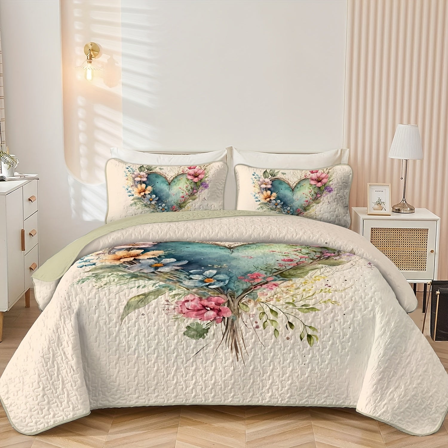 It Is Soft, Breathable, Easy to Care, Lightweight And Suitable for All Seasons. Perfect for Families, Dormitories And Guest Rooms, Double, Full Size, Queen And King, This Romantic Bed Cover Set Includes a Quilt And Two Pillowcase (Without Filling)