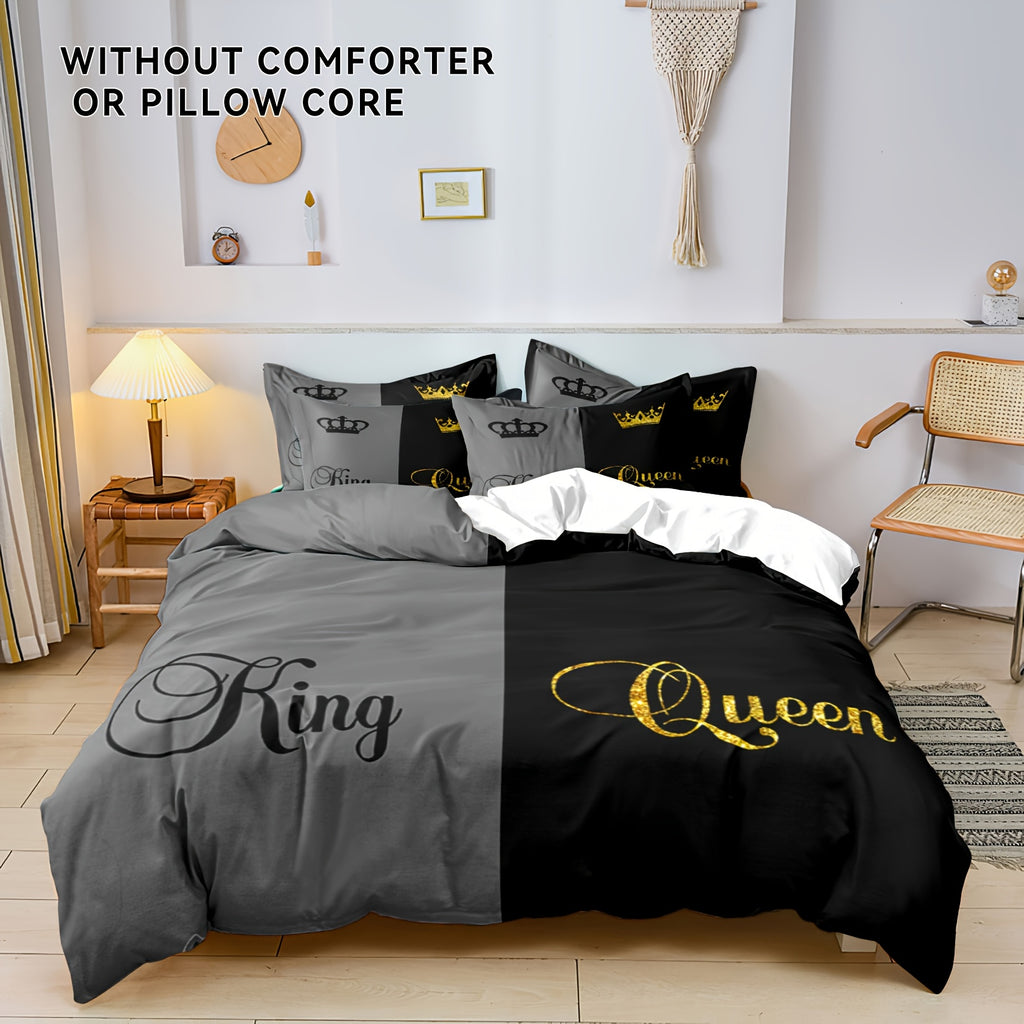 3pcs Polyester Duvet Cover Set, Stylish Couple's Comfortable Soft Alternative Bedding Covers for Bedroom and Guest Room - Includes 1 Duvet Cover and 2 Pillowcases, Zip Closure, Breathable Fabric, Machine Washable, Alternative, Without Core