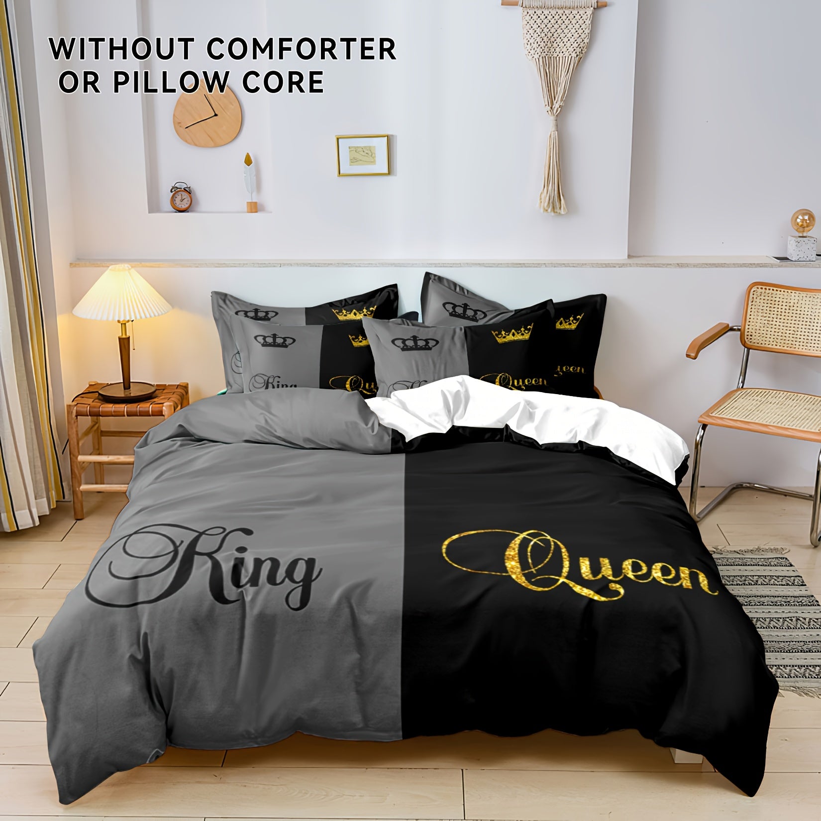 3pcs Polyester Duvet Cover Set, Stylish Couple's Comfortable Soft Alternative Bedding Covers for Bedroom and Guest Room - Includes 1 Duvet Cover and 2 Pillowcases, Zip Closure, Breathable Fabric, Machine Washable, Alternative, Without Core