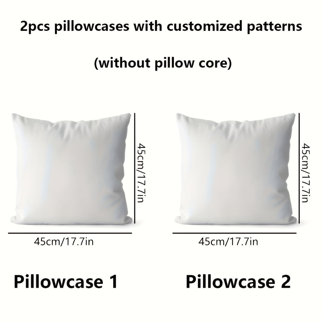 2-Pack Custom Photo Cushion Covers, 100% Polyester Personalized Couple Pillowcases, Single-Sided Print, DIY Sofa Parabola, Ideal Valentine'S Day Gift