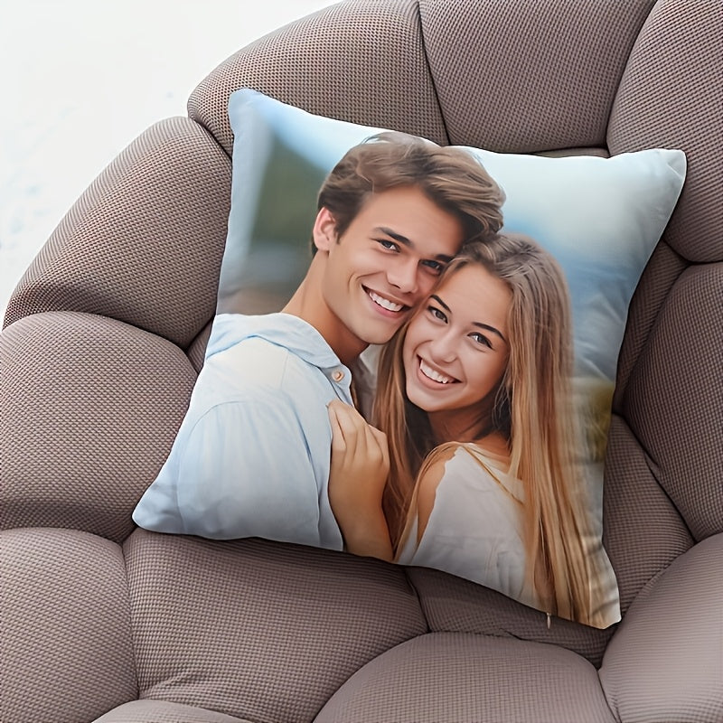 2-Pack Custom Photo Cushion Covers, 100% Polyester Personalized Couple Pillowcases, Single-Sided Print, DIY Sofa Parabola, Ideal Valentine'S Day Gift