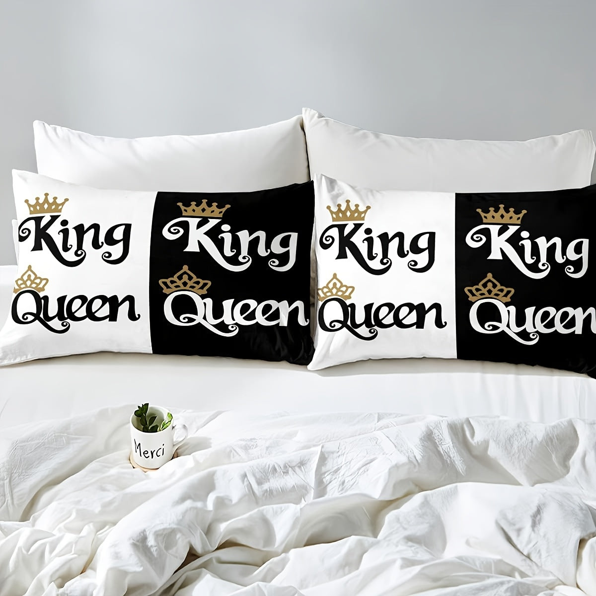 Erosebridal King And Queen Crown Comforter Set Black White Hypoallergenic Soft Couple Bedding Set for Adult Women Men, His Her Mr Mrs Quilt Duvet Sets Wedding Valentines Gift Bedroom Decor 2 Pillow Cases